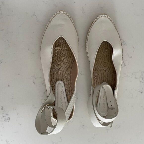 Stuart Weitzman Slip On w Ankle Buckle Closure Leather Sandals Off White Sz 8.5 - Picture 11 of 11